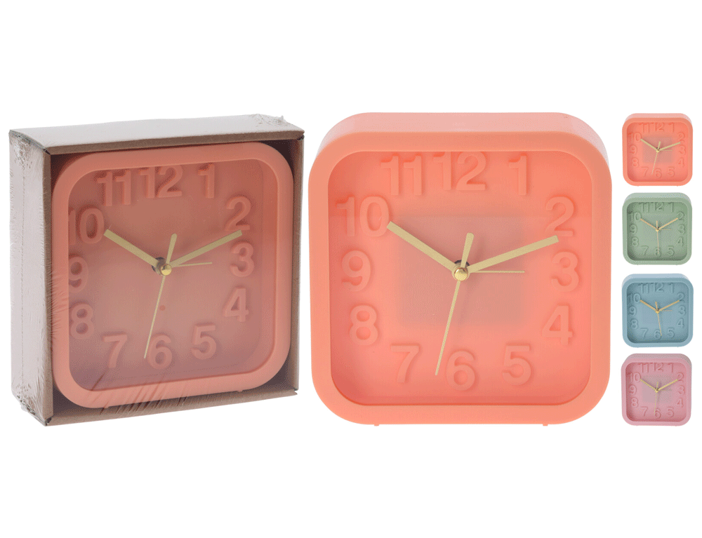 Εικόνα Ρολόι επιτραπέζιο alarm 837165300 τετράγωνο, 132x52x132mm σε 4 επιλογές χρώματος πορτοκαλί/ροζ/μπλε/πράσινο.