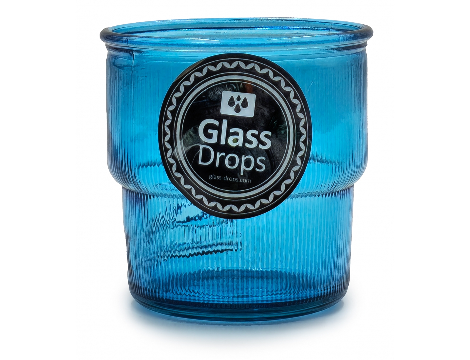 Εικόνα Ποτήρι Glass Drops Ribbed (2415DB09) Από ανακυκλωμένο γυαλί, Χωρητικότητας 300ml, Διαστάσεων Ø 9 x Υ 9 cm, Aqua Blue