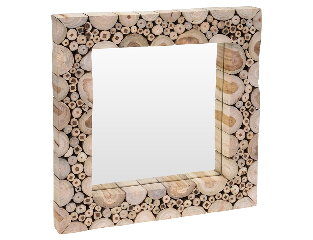 Εικόνα Διακοσμητικός καθρέπτης τοίχου (J11300870) τετράγωνος, με διαστάσεις 50x50x5cm - Σε απόχρωση ξύλου