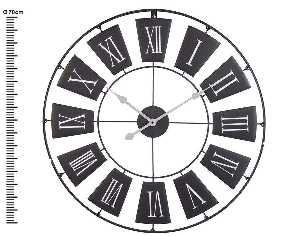 Εικόνα Ρολόι τοίχου (HZ1003320) Μεταλλικό, Aναλογικό με ρωμαϊκούς αριθμούς 70x2cm - Μαύρο
