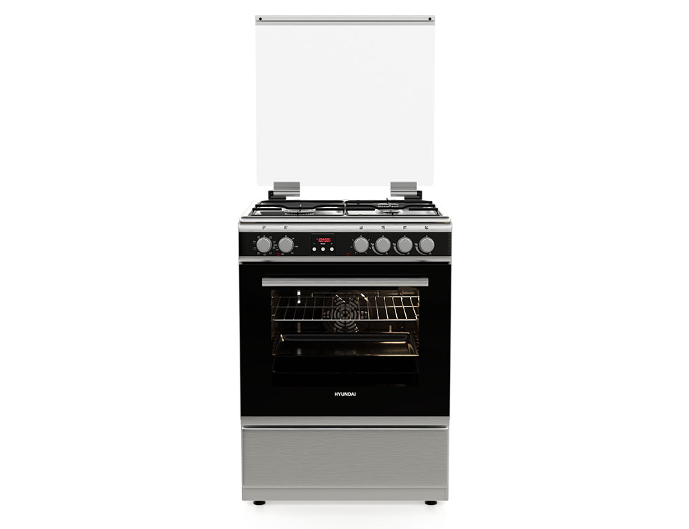 Εικόνα Κουζίνα Hyundai HCG19-65L631E/X Inox με πολυλειτουργικό φούρνο, μικτές εστίες, χωρητικότητα φούρνου 65 λίτρα, 9 λειτουργίες ψησίματος, οθόνη προγραμματισμού και ενεργειακή κλάση Α