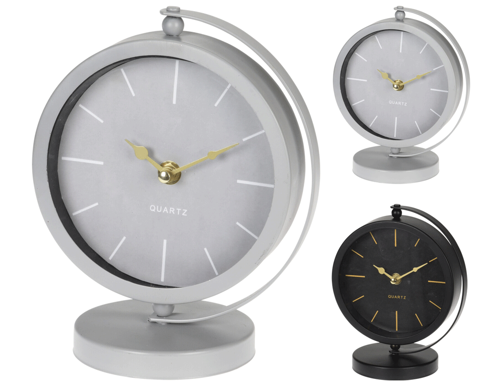 Εικόνα Eπιτραπέζιο ρολόι σε βάση C37568570 Mεταλλικό, διαστάσεων 16.5x10.5x20cm, σε 2 επιλογές χρώματος, γκρι και μαύρο.