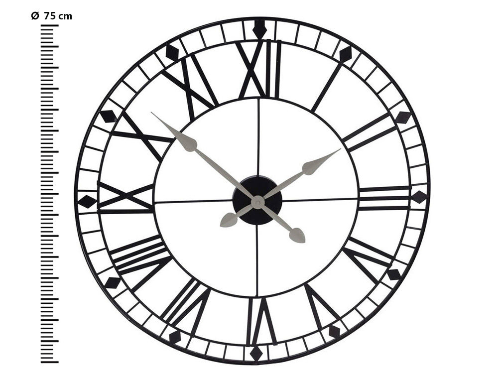 Εικόνα Ρολόι τοίχου (HZ1003600) Μεταλλικό, Aναλογικό με ρωμαϊκούς αριθμούς 75x2cm - Μαύρο