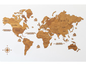 Εικόνα 2D Ξύλινος παγκόσμιος χάρτης τοίχου WoodMyMap - 190 x 110 - Με ονόματα - Δρυς
