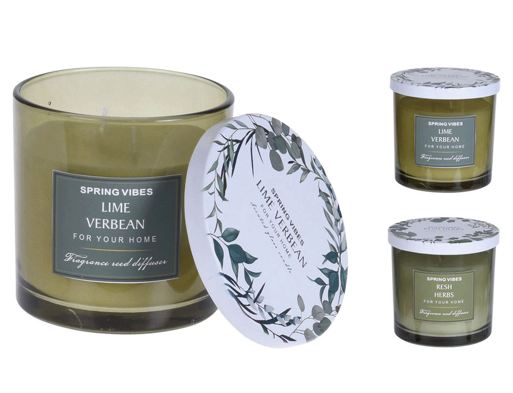Εικόνα Αρωματικό Κερί Barn CC5062280 Σε γυάλινο δοχείο με καπάκι Zinc, 10 x 10 cm, 270γρ, σε 3 επιλογές σχεδίου και αρώματος dark green/lime verbean, green/fresh herbs, yellow/amber vanilla.