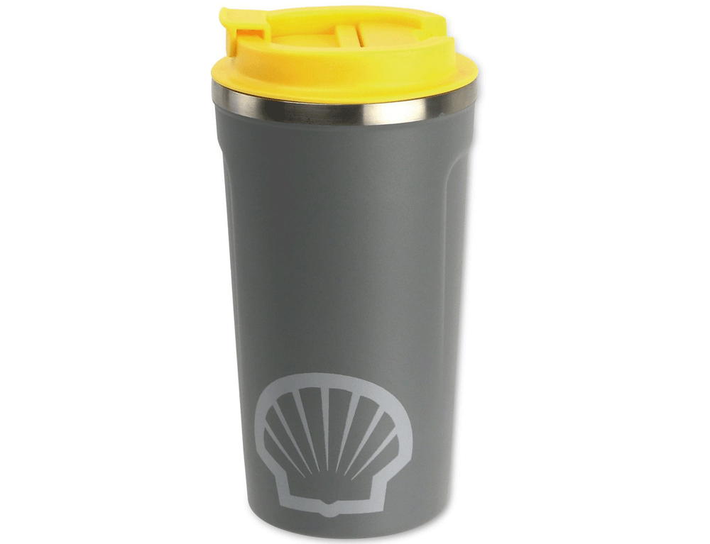 Εικόνα Iσοθερμικό ποτήρι SHELL 170710750 με καπάκι, 500 ml, σε Xρώμα γκρι (pantone 425c) , με cool Γκρι (pantone 7c) λογότυπο στο μπροστινό κάτω μέρος και κίτρινο (pantone 116c) καπάκι.