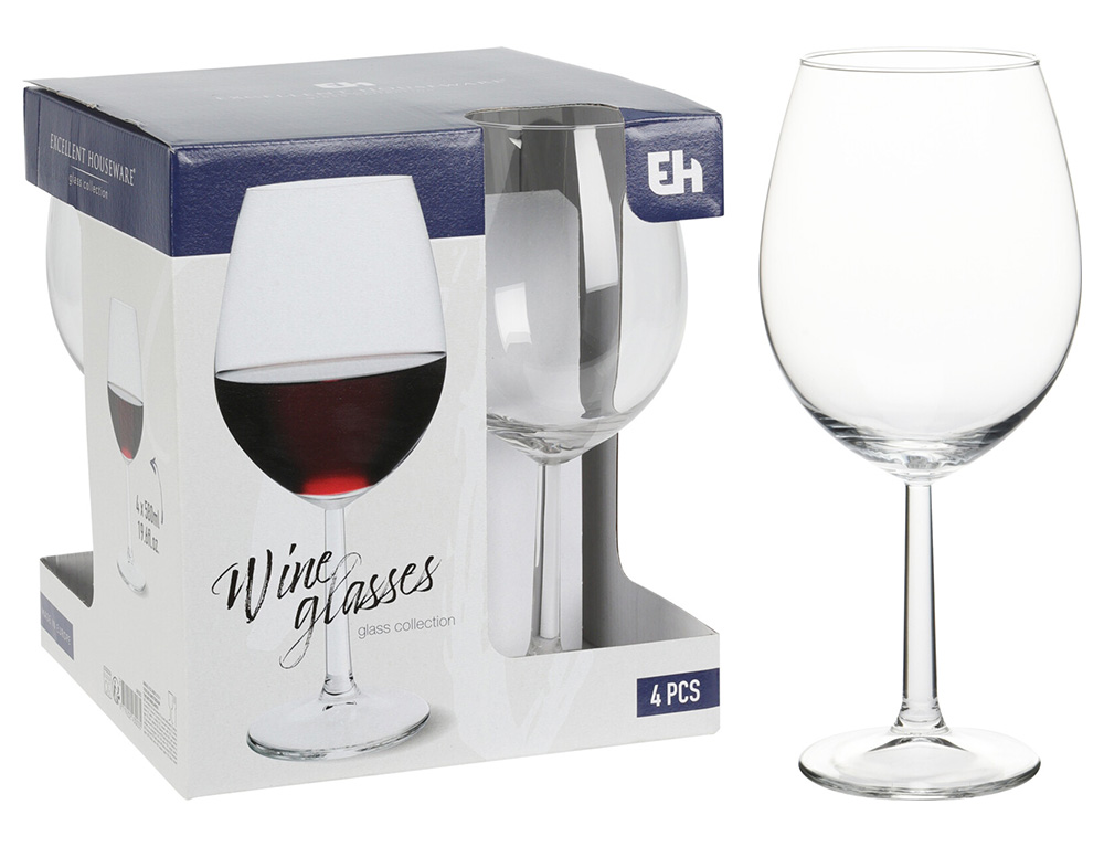 Εικόνα Σετ ποτήρια κρασιού Excellent Houseware (CC7000290)  Χωρητικότητας 580ml - 4 τεμάχια