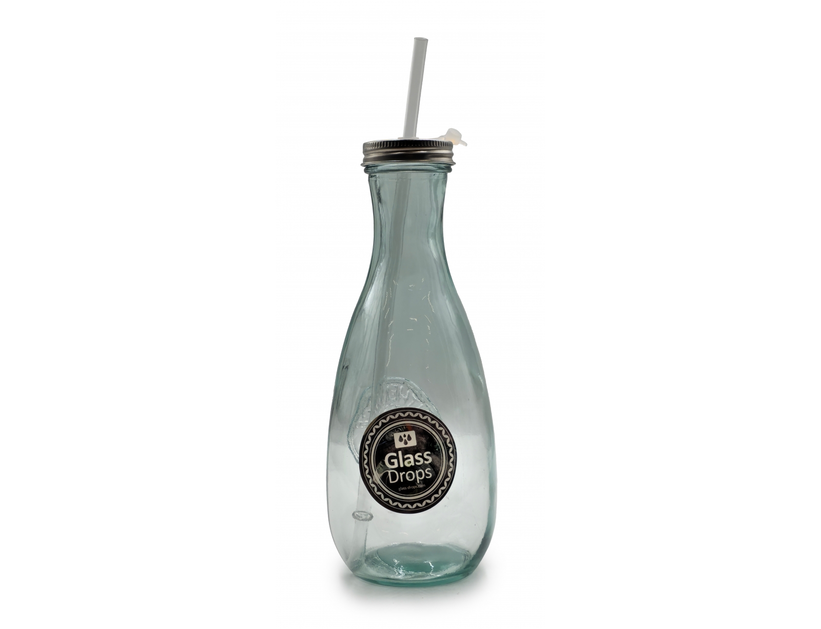 Εικόνα Μπουκάλι Glass Drops Authentic (5927) Με καλαμάκι, Aπό 100% ανακυκλωμένο γυαλί, Xωρητικότητας 600ml, Διαστάσεων Ø 9 x Υ 27 cm