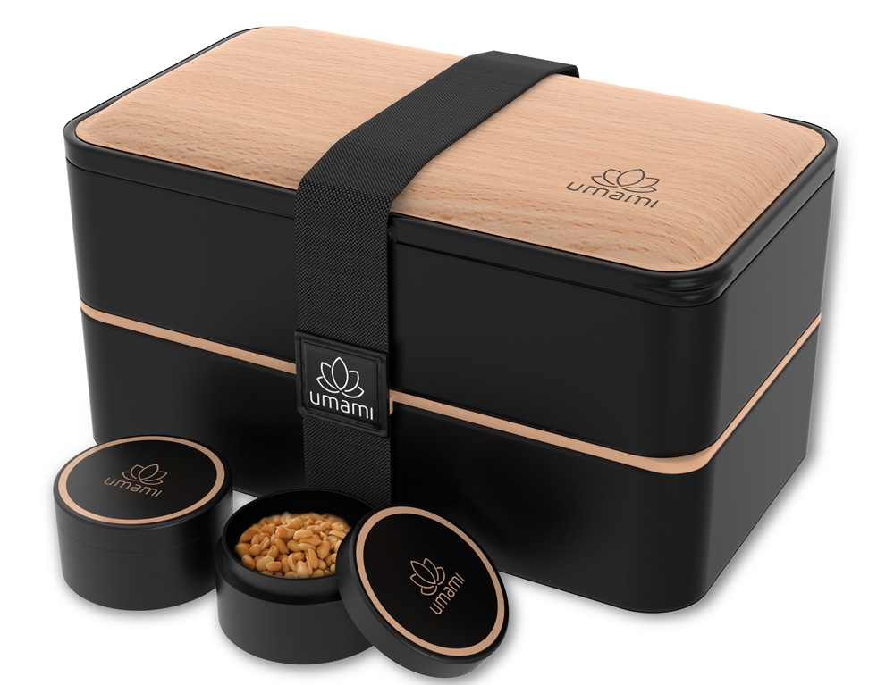 Εικόνα Δοχείο Φαγητού Lunch Box - Original Bento Box Wood Edition Umami - Black & Beech - Κατάλληλο για Φούρνο Μικροκυμάτων