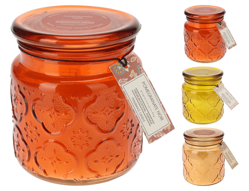 Εικόνα Αρωματικό Κερί Pampa CC5073990 Σε γυάλινο δοχείο με καπάκι, 11 x 10.2 cm, σε 3 επιλογές σχεδίου και αρώματος, reddish/pomegranate noir, yellow/amber vanilla, brown/fresh cotton.