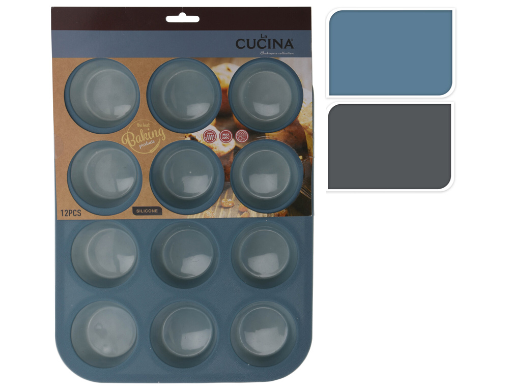 Εικόνα Φόρμα Ζαχαροπλαστικής La Cusina (170481180) για Cupcakes/Muffins από Σιλικόνη 12 Θέσεων, σε 2 διαθέσιμα χρώματα, γκρι και μπλε