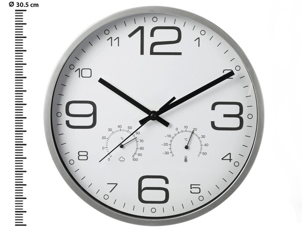 Εικόνα Ρολόι τοίχου 837362210 με θερμόμετρο και υγρόμετρο, διάμετρος 30.5cm, λευκό καντράν