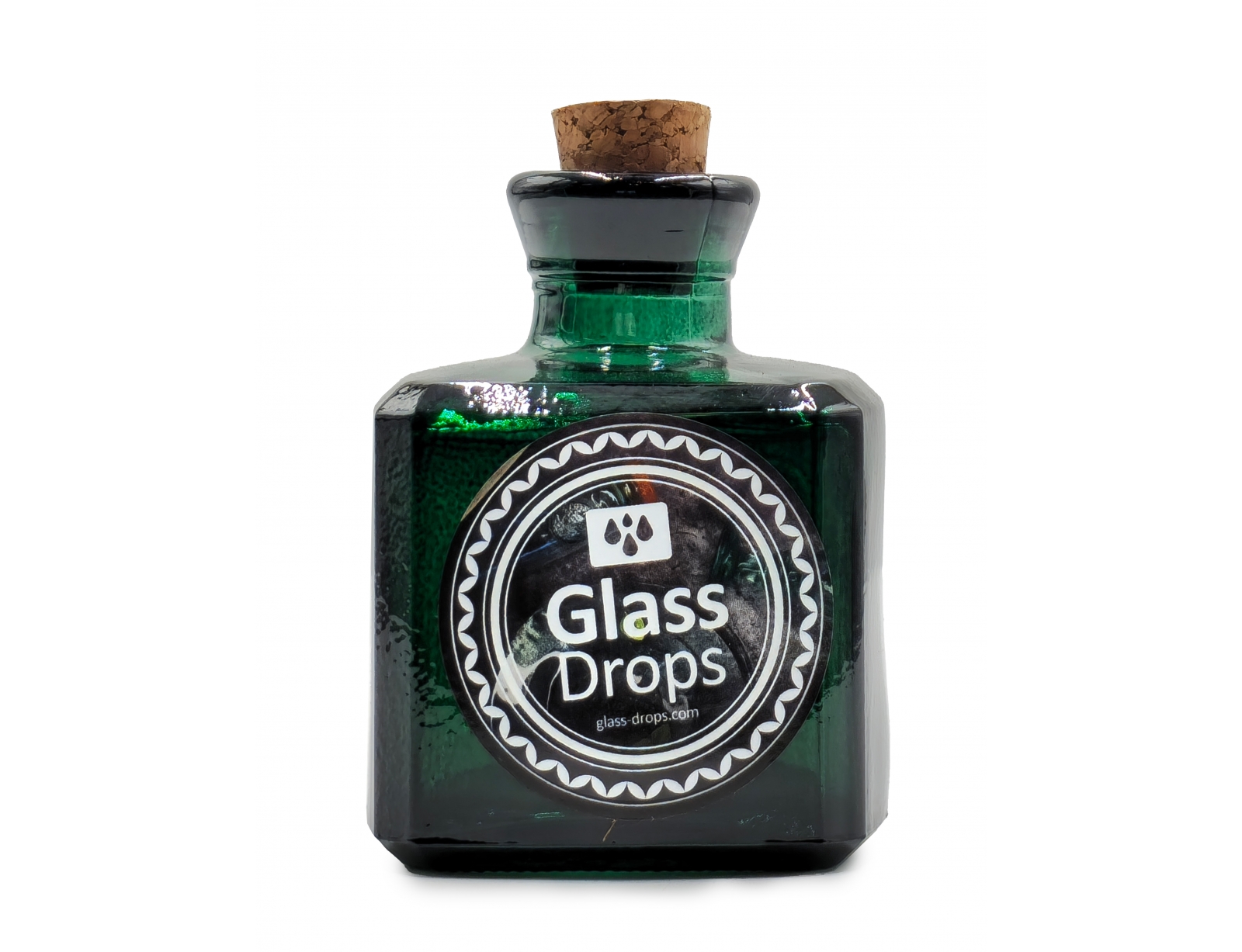 Εικόνα Διακοσμητικό Μπουκάλι με πώμα Glass Drops Cuadrada (5322DB734) Aπό 100% ανακυκλωμένο γυαλί, Xωρητικότητας 200ml, Διαστάσεων Ø 7 x Υ 10 cm, Αlbahaca