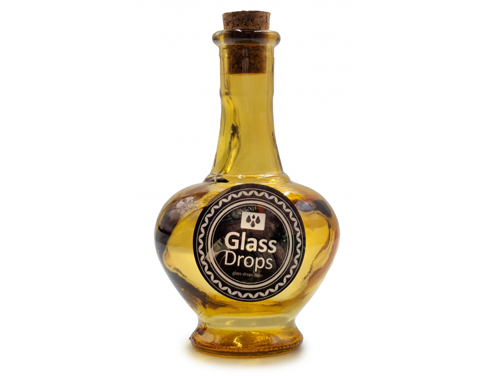 Εικόνα Διακοσμητικό Μπουκάλι με πώμα Glass Drops Navarra (5622DB411) Aπό 100% ανακυκλωμένο γυαλί, Xωρητικότητας 250ml, Διαστάσεων Ø 9 x Υ 15 cm, Yellow Gold