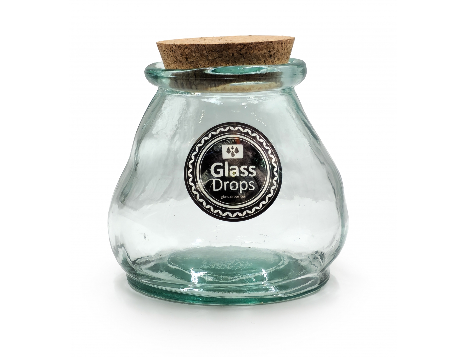 Εικόνα Δοχείο με πώμα φελλού Glass Drops Sac (5918) Aπό 100% ανακυκλωμένο γυαλί, Xωρητικότητας 800ml, Διαστάσεων Ø 12 x Υ 12 cm