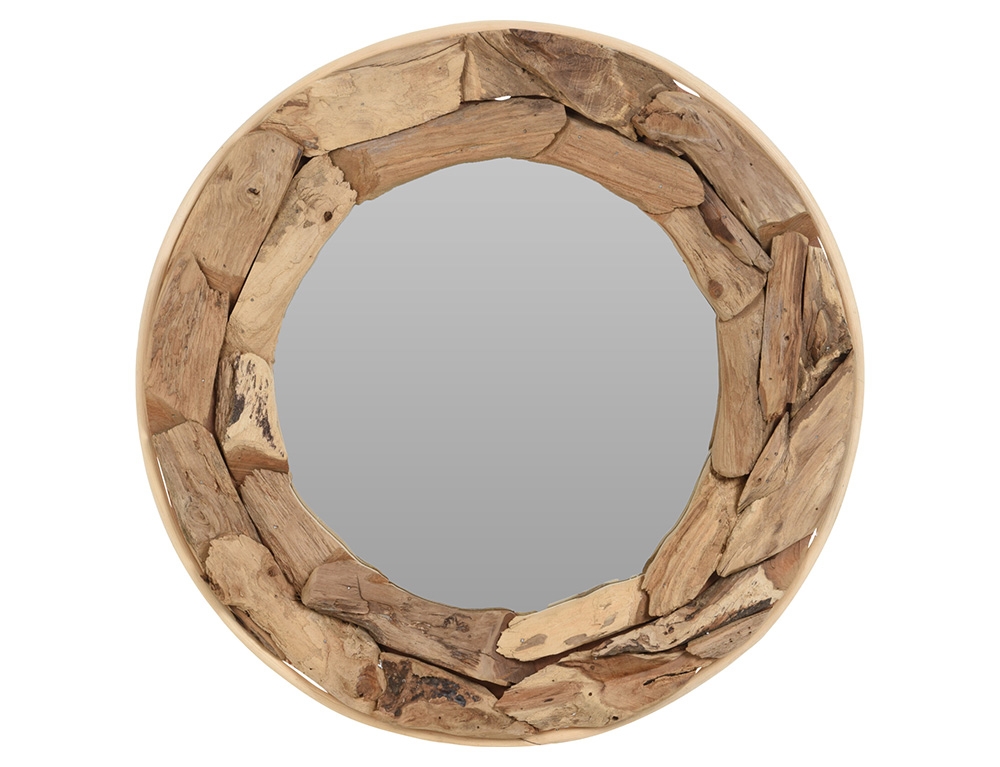 Εικόνα Διακοσμητικός καθρέπτης τοίχου (J11302240) στρογγυλός, με διαστάσεις 50x5cm - Σε απόχρωση ξύλου