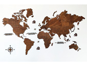 Εικόνα 2D Ξύλινος παγκόσμιος χάρτης τοίχου WoodMyMap - 115 x 65 - Με ονόματα - Καστανιά