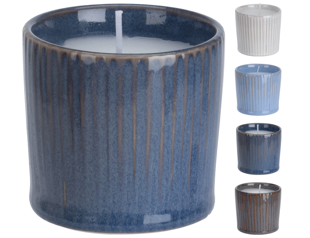 Εικόνα Κερί Residence Q76900170 Σε πήλινο δοχείο με reactive φινίρισμα γλάσου, 6.7 x 6,2 cm, σε 4 επιλογές χρώματος white, grey, blue, dark grey