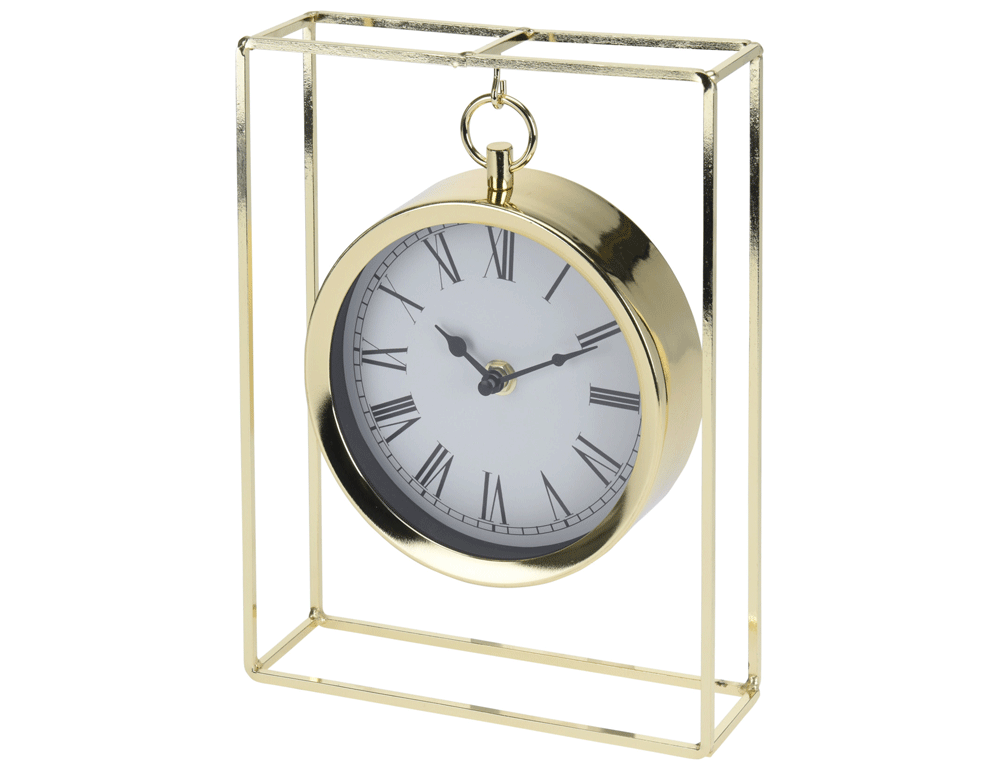 Εικόνα Επιτραπέζιο ρολόι επικρεμάμενο design NBE000020 Mεταλλικό, χρυσό, 18.8x5.8x25cm