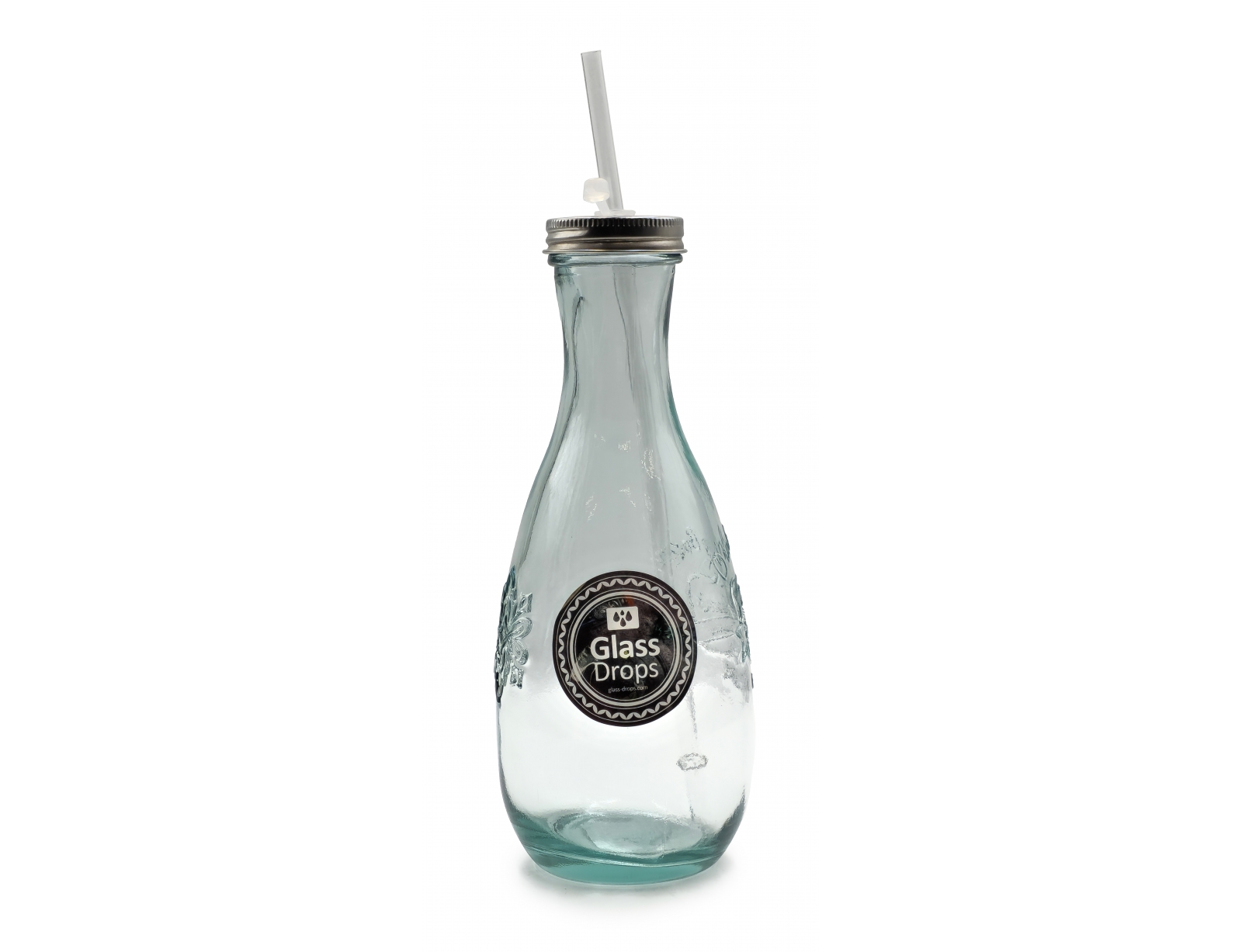 Εικόνα Μπουκάλι Glass Drops Authentic Est.1896 (5928) Mε καλαμάκι, Aπό 100% ανακυκλωμένο γυαλί, Xωρητικότητας 600ml, Διαστάσεων Ø 9 x Υ 27 cm

