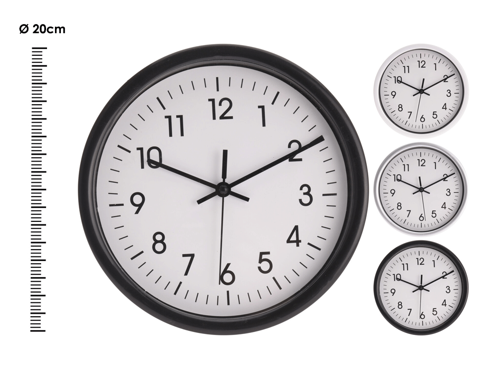 Εικόνα Ρολόι τοίχου 837000020 Αναλογικό, διαμέτρου 20cm, λευκό καντράν με μαύρα γράμματα, σε 3 επιλογές χρώματος, white,silver, black