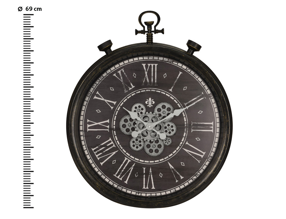 Εικόνα Ρολόι τοίχου (KL5000230) Αναλογικό με ρωμαϊκούς αριθμούς & σχέδιο περιστροφικού μηχανισμού, 69x7.5cm - Μαύρο/Καφέ