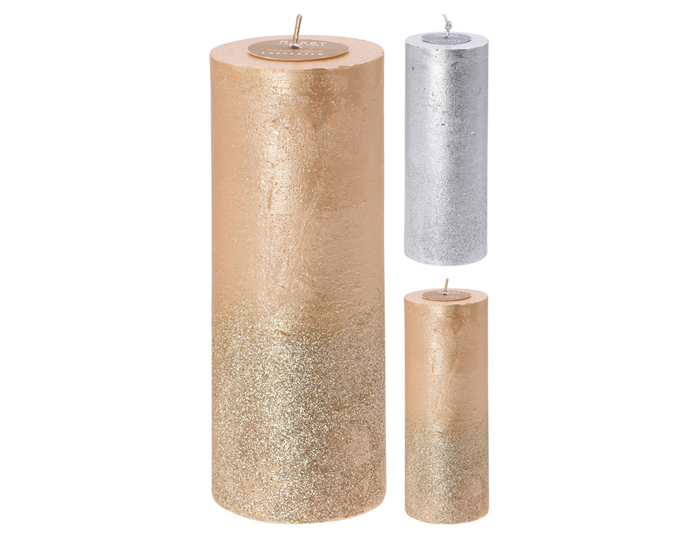 Εικόνα Kερί pillar με γκλίτερ (ACC690670) 7x17cm, σε 2 επιλογές χρώματος