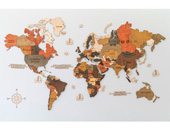 Εικόνα 3D Ξύλινος παγκόσμιος χάρτης τοίχου WoodMyMap - 190 x 110 - Με ονόματα - Πολύχρωμος