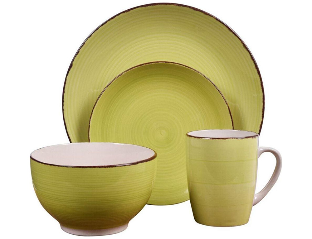 Εικόνα Σετ Δείπνου Κεραμικών Σκευών (Q88000080) με 4 κυρίως πιάτα, 4 μπολ, 4 μικρά πιάτα, 4 κούπες - Πράσινο 