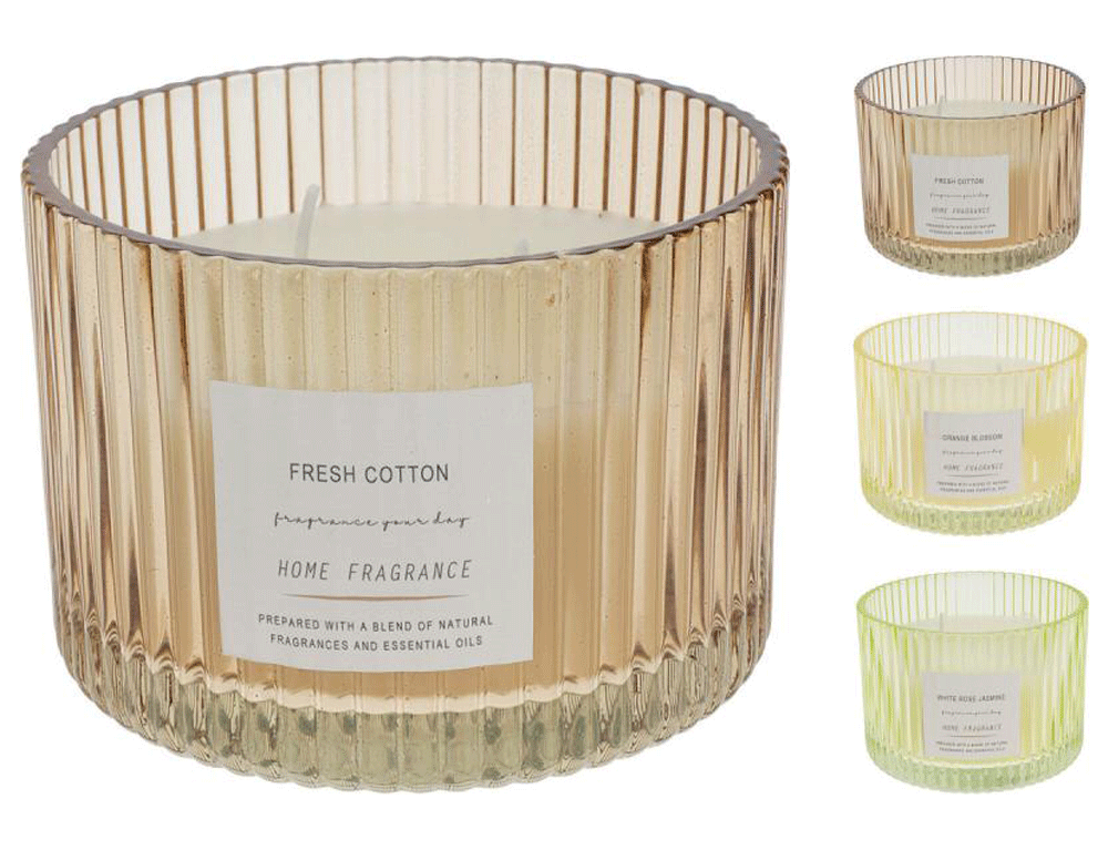 Εικόνα Αρωματικό Κερί Mellow CC5071360 Σε γυάλινο δοχείο 11.5 x 8 cm, σε 3 επιλογές σχεδίου και αρώματος yellow/orange blossom, green/white rose jasmine, brown/freshcotton.