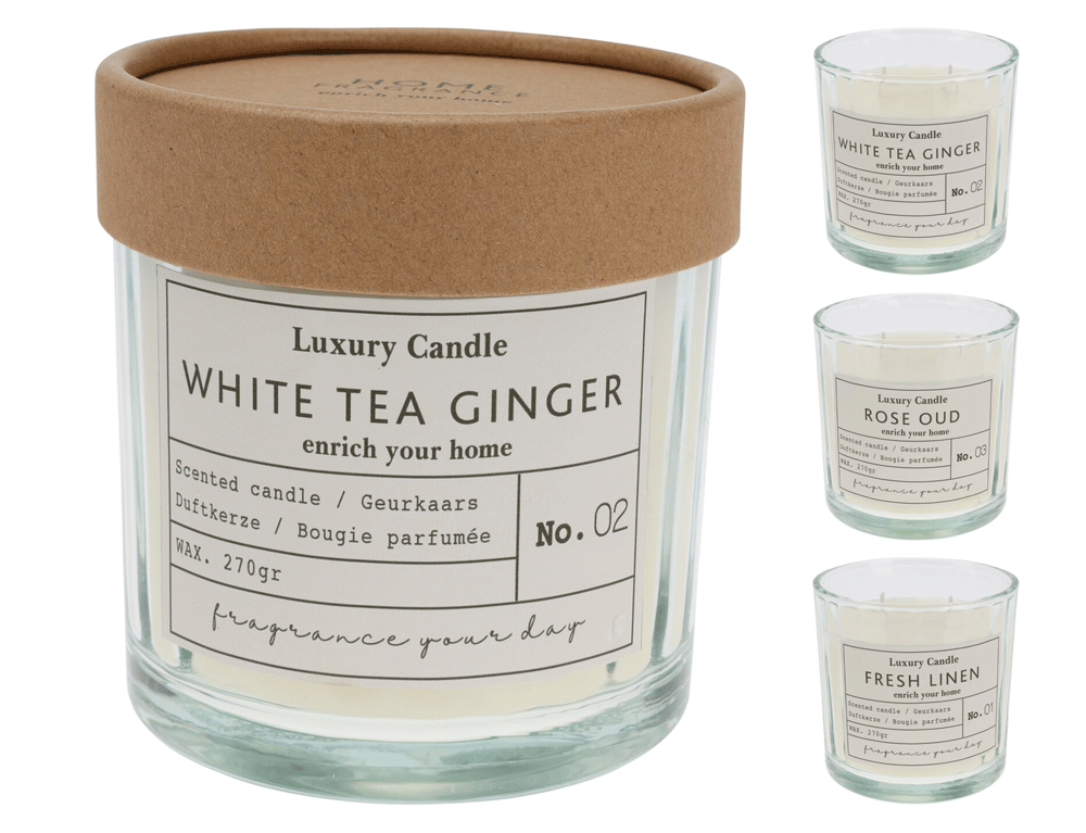 Εικόνα Αρωματικό Κερί Mellow CC5071440 Σε γυάλινο δοχείο με καπάκι 10 x 10 cm, σε 3 επιλογές αρώματος fresh linen, white tea ginger, rose oud.