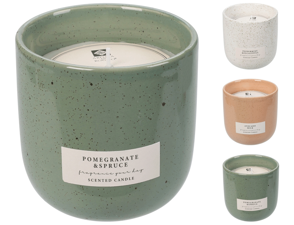 Εικόνα Αρωματικό Κερί Mellow CC5071510 Σε κεραμικό δοχείο 9 x 9.3 cm, σε 3 επιλογές αρώματος white/peppermint, green/pomegranate, pink/avocado milk.