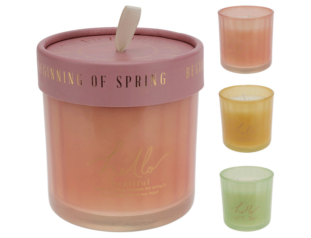 Εικόνα Αρωματικό Κερί CC5072540 Σε χρωματιστό γυάλινο δοχείο με silk printing, 10 x 10 cm, Σε 3 επιλογές χρώματος και αρώματος, orange blossom/peony petal/fresh herbs.