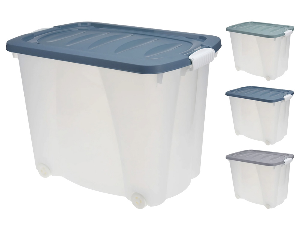 Εικόνα Κουτί αποθήκευσης πλαστικό με καπάκι και ρόδες (Y54231040), 60L, σε 3 επιλογές χρώματος