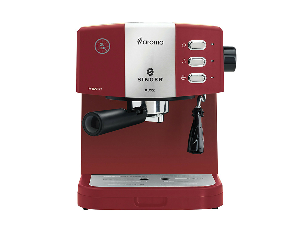 Εικόνα Καφετιέρα Espresso Singer Aroma Red ES-851R Λειτουργία με αλεσμένο καφέ και κάψουλες, με ισχύ 850W και πίεση 20bar