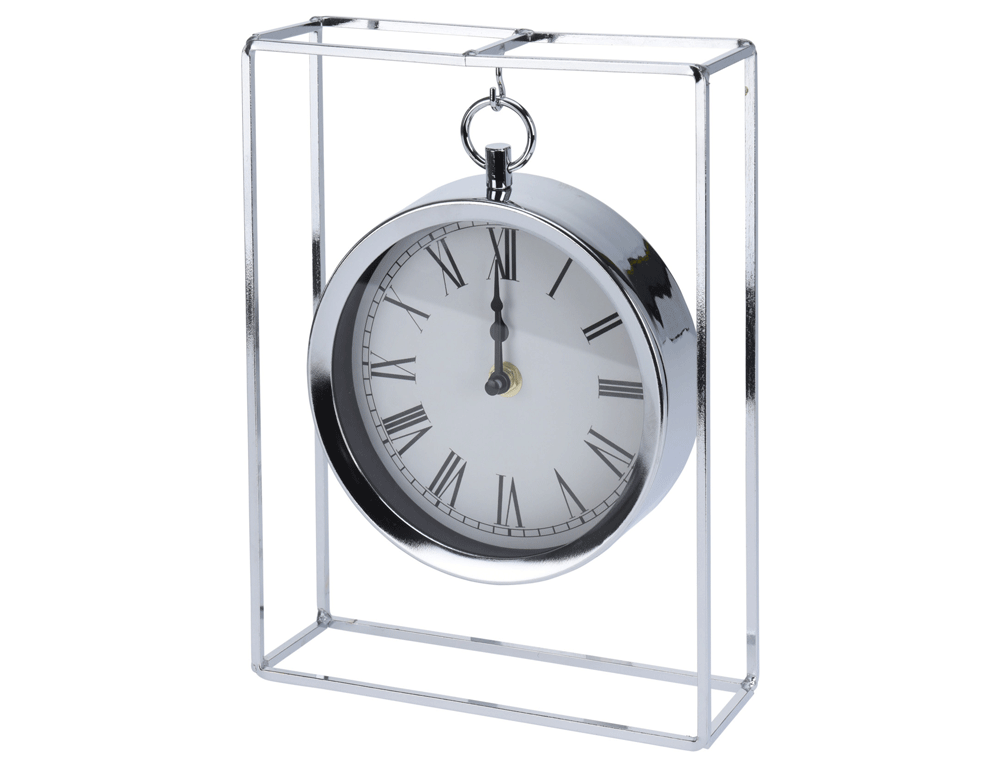 Εικόνα Επιτραπέζιο ρολόι επικρεμάμενο design NBE000050 Mεταλλικό, ασημί, 18.8x5.8x25cm