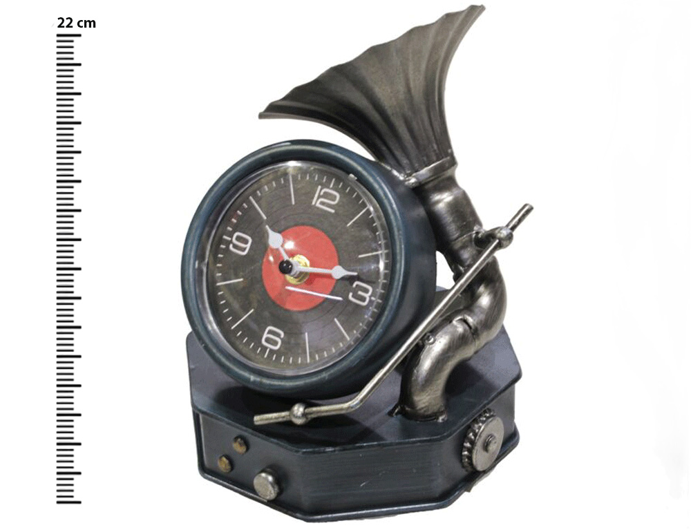 Εικόνα Επιτραπέζιο ρολόι σε design γραμμόφωνο Y36300130 Σιδερένιο, 16x16x22cm, Black antique