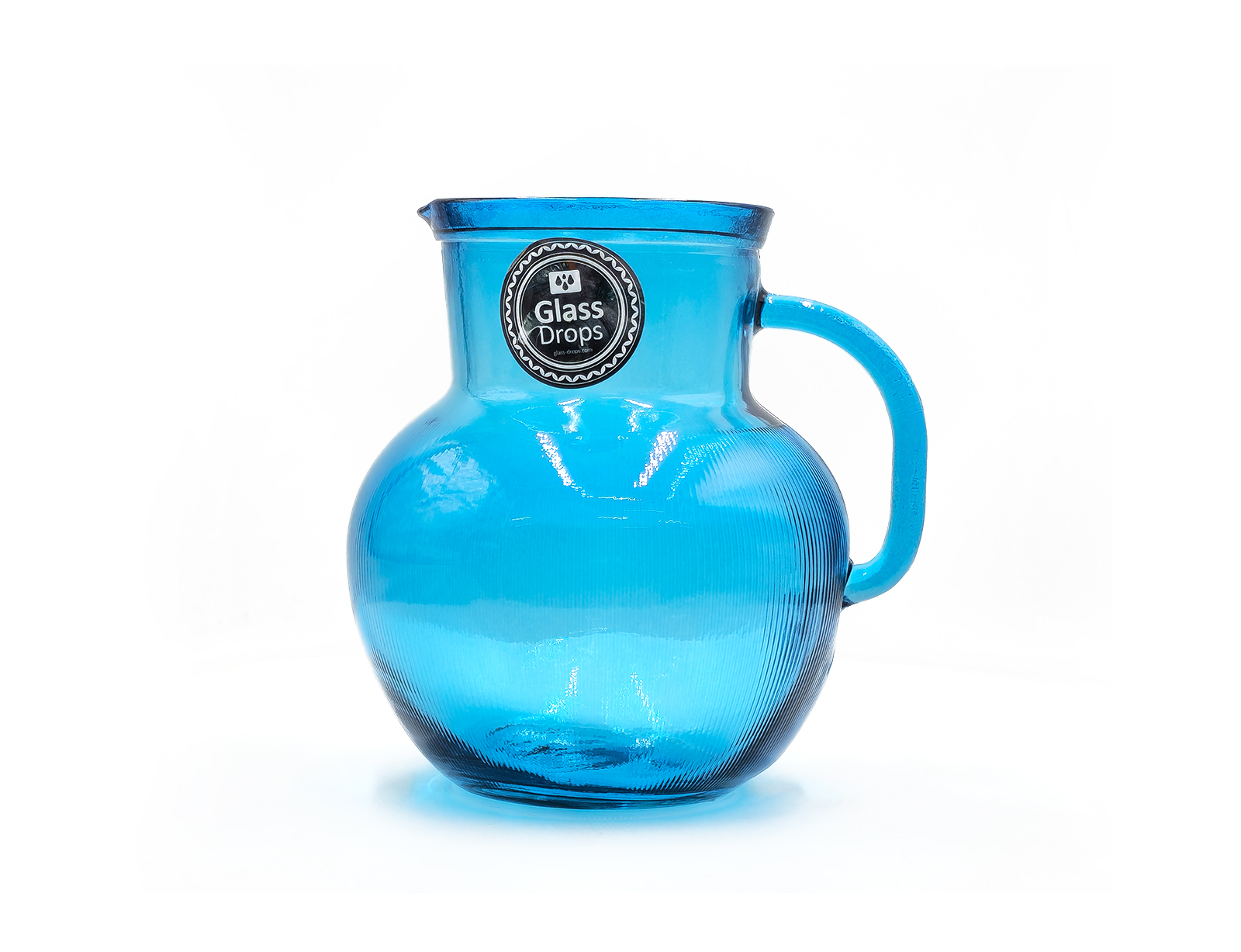Εικόνα Κανάτα με χερούλι Glass Drops Ribbed (3198DB09) Από ανακυκλωμένο γυαλί, Χωρητικότητας 2.3L, Διαστάσεων Ø 20 x Υ 20 cm, Aqua Blue