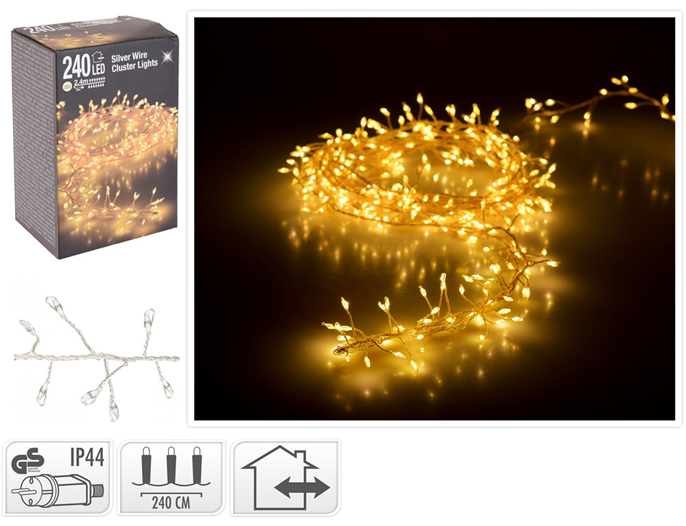 Εικόνα Deco 240 Φωτάκια MicroLED - 2.4 Μέτρα + 5 Μέτρα σύνδεσης (AX8717020), Πυκνή Διάταξη, Ασημί συρμάτινο καλώδιο - Θερμό λευκό