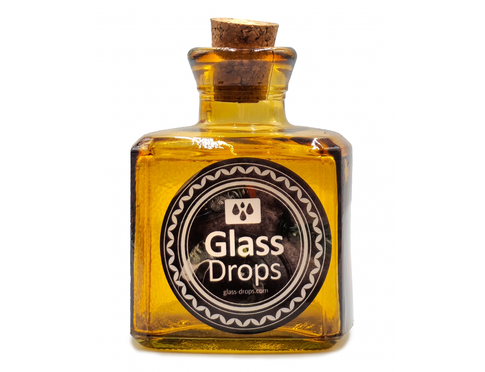 Εικόνα Διακοσμητικό Μπουκάλι με πώμα Glass Drops Cuadrada (5322DB411) Aπό 100% ανακυκλωμένο γυαλί, Xωρητικότητας 200ml, Διαστάσεων Ø 7 x Υ 10 cm, Yellow Gold