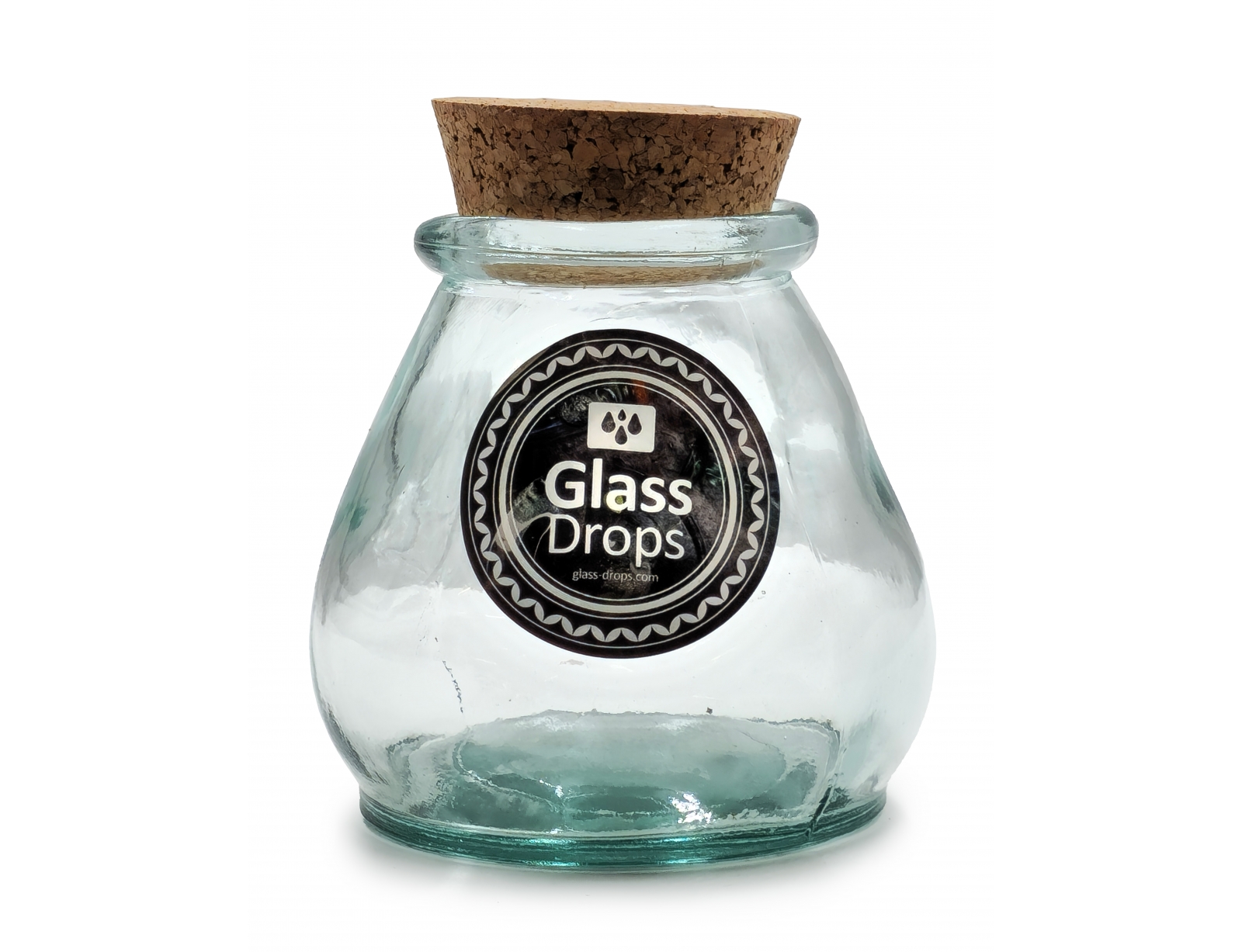 Εικόνα Δοχείο με πώμα φελλού Glass Drops Sac (5919) Aπό 100% ανακυκλωμένο γυαλί, Xωρητικότητας 380ml, Διαστάσεων Ø 10 x Υ 10 cm