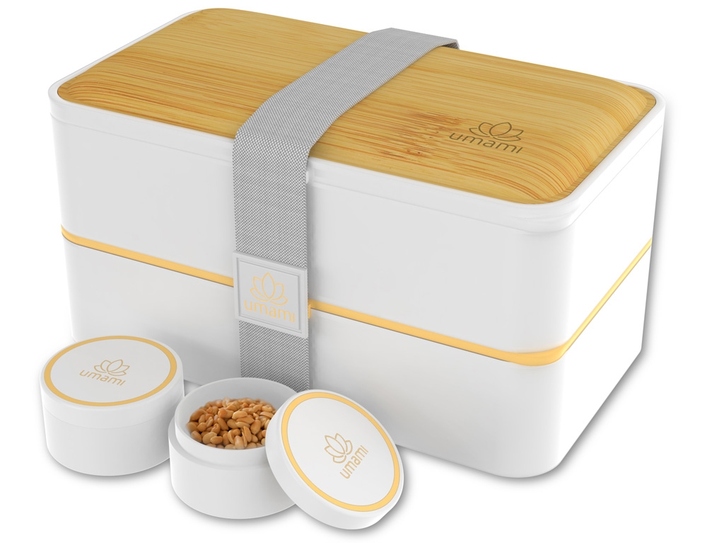 Εικόνα Δοχείο Φαγητού Lunch Box - Original Bento Box Umami - White & Bamboo - Κατάλληλο για Φούρνο Μικροκυμάτων