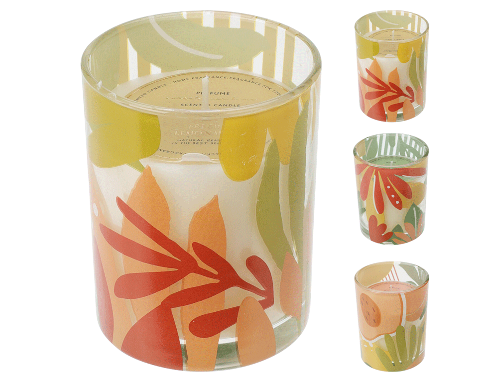 Εικόνα Αρωματικό Κερί CC5073320 Σε γυάλινο Deco δοχείο 8 x 10 cm, σε 3 επιλογές σχεδίου και αρώματος, fresh lemonade (yellow), peach special drink (orange), avocado milk shake (green).