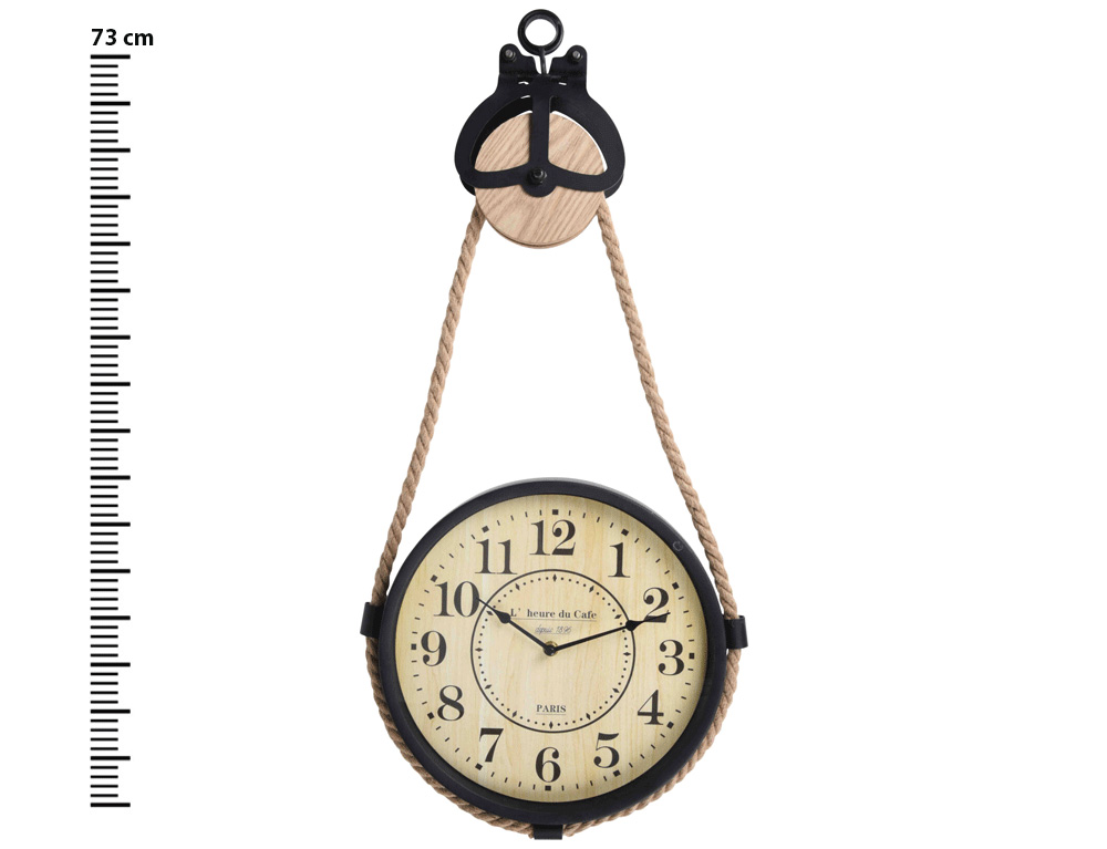 Εικόνα Ρολόι τοίχου NB1402950 Ξύλινο και μεταλλικό, Tροχαλία με σχοινί, 73x33x4cm