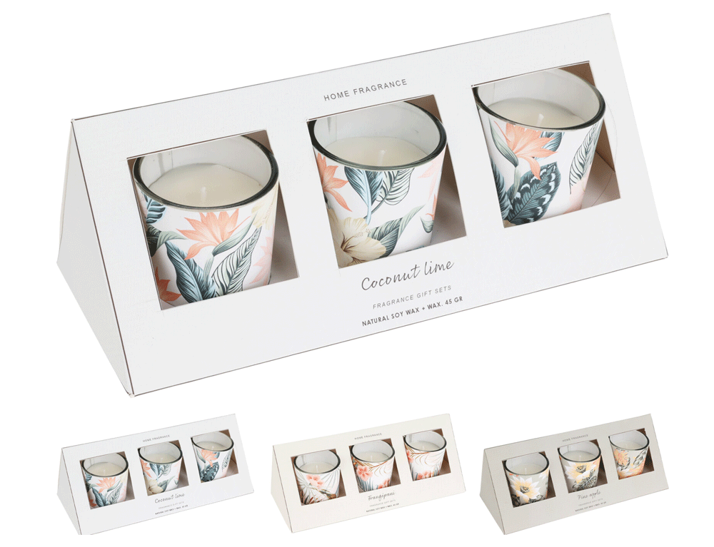 Εικόνα Σετ 3  Αρωματιά Κεριά CC5073600 Σε γυάλινο δοχείο, 0.5 x 0.5 x 0.6 cm, σε 3 επιλογές σχεδίου και αρώματος.