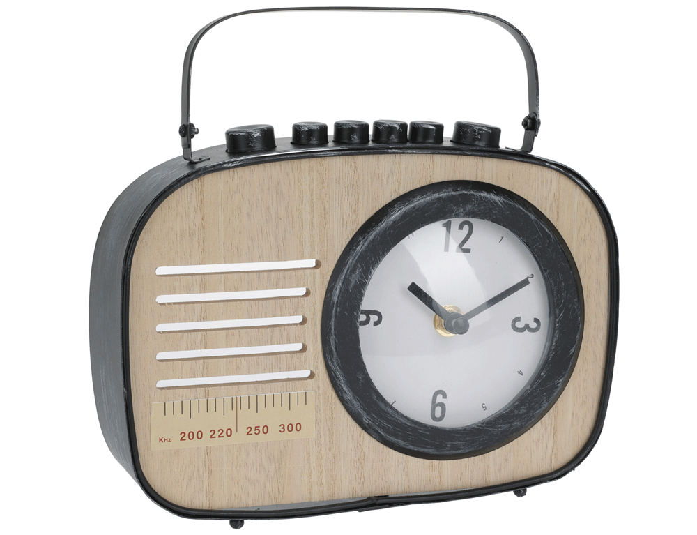 Εικόνα Eπιτραπέζιο ρολόι radio model C37568650 Μεταλλικό με mdf, 22x6x21cm