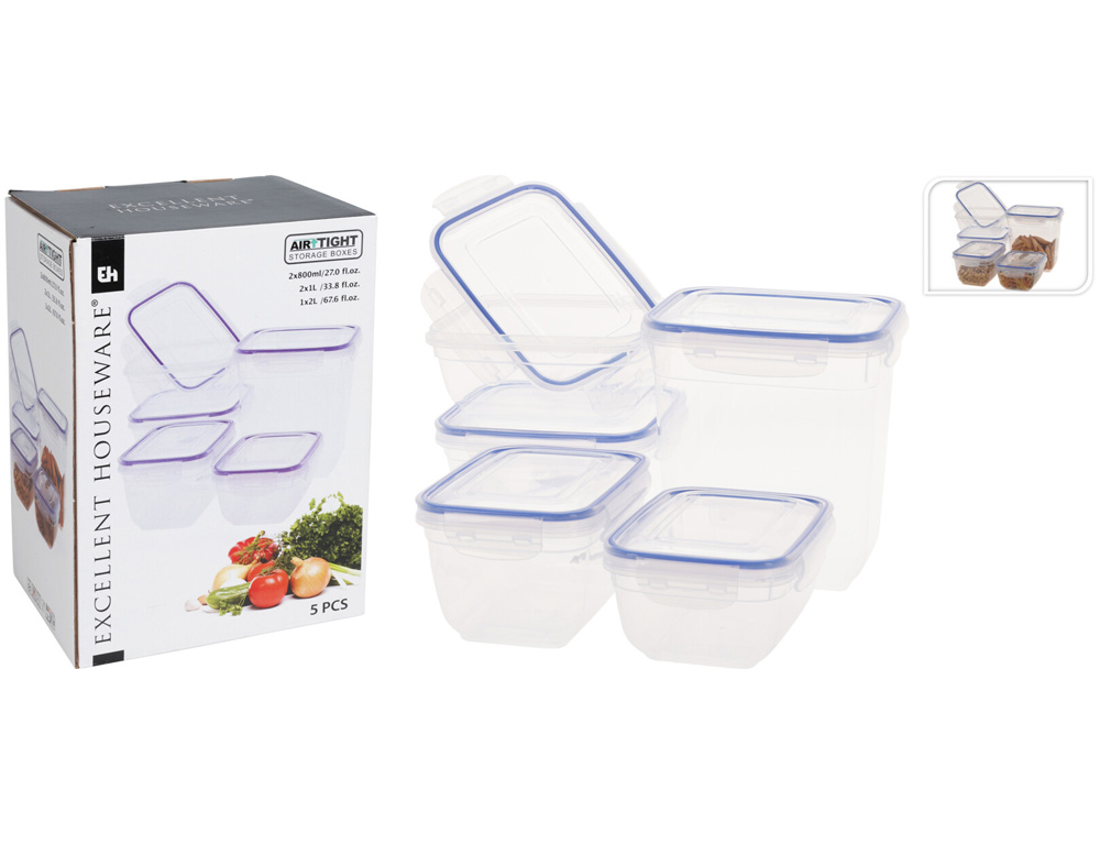 Εικόνα Σετ Κουτιά αποθήκευσης τροφίμων πλαστικά με καπάκι (022000190) - 5 τεμάχια