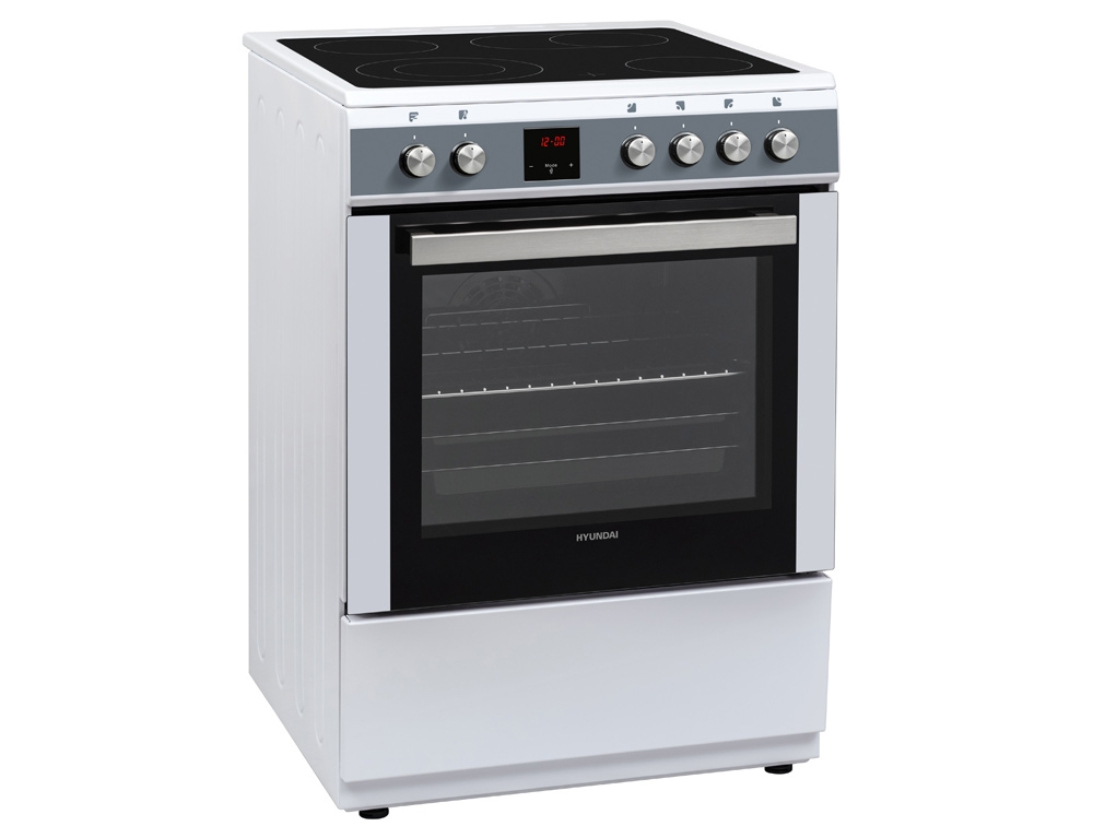 Εικόνα Κουζίνα Hyundai HCVC23-7260V/WP με πολυλειτουργικό φούρνο, κεραμικές εστίες, χωρητικότητα φούρνου 69L, 9 λειτουργίες ψησίματος, μηχανισμό σούβλας και ενεργειακή κλάση Α