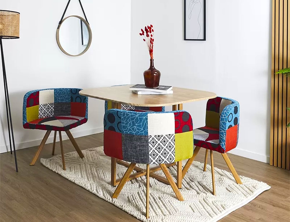 Εικόνα Εξυπνη Τραπεζαρία Home Deco Factory με 4 Καρέκλες που Μπαίνουν Εσωτερικά και πιάνει ελάχιστο Χώρο - Πολύχρωμο
